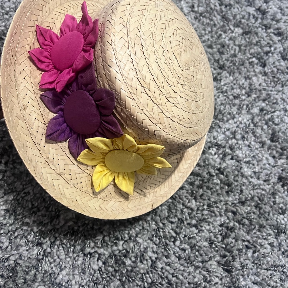 Stylish purple, pink and yellow floral sun hat